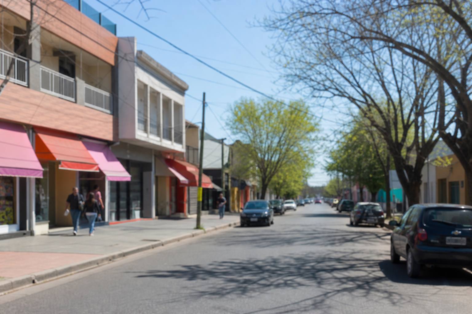 Calle comercial de Garín con negocios de barrio